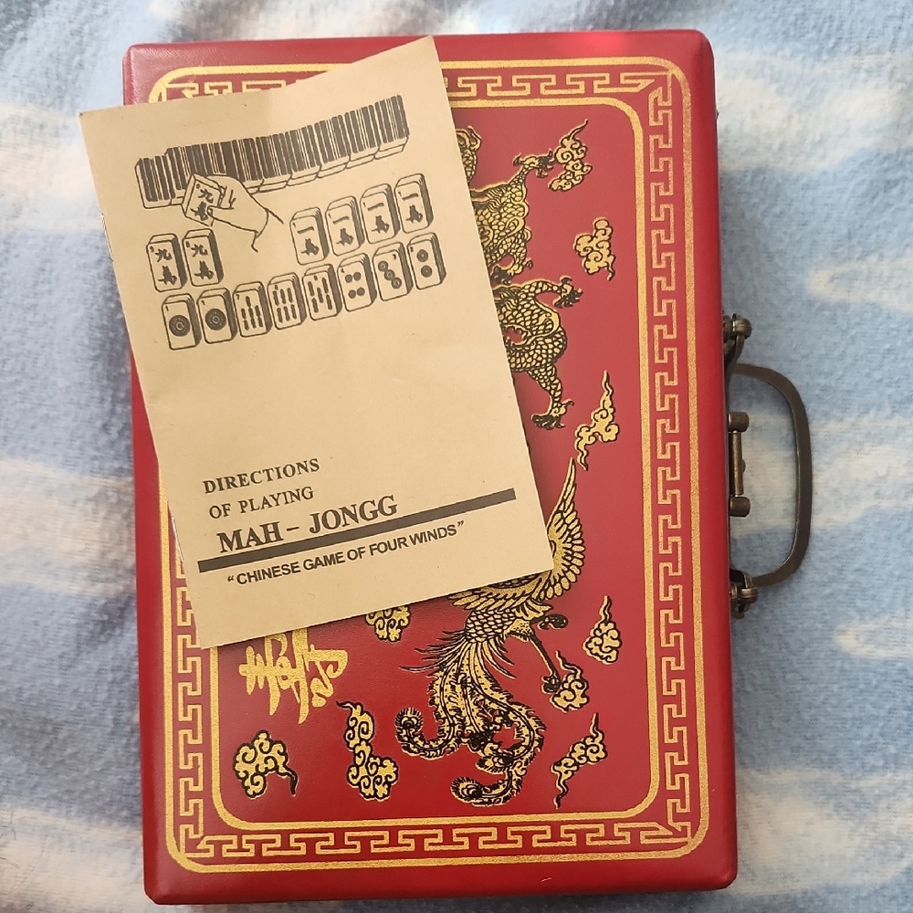 Red Mahjong Set with Dragon Design